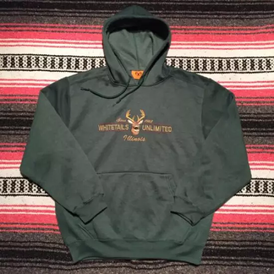 Vintage Whitetails Unlimited Hoodie Sweatshirt Illinois Forest Green Pullover