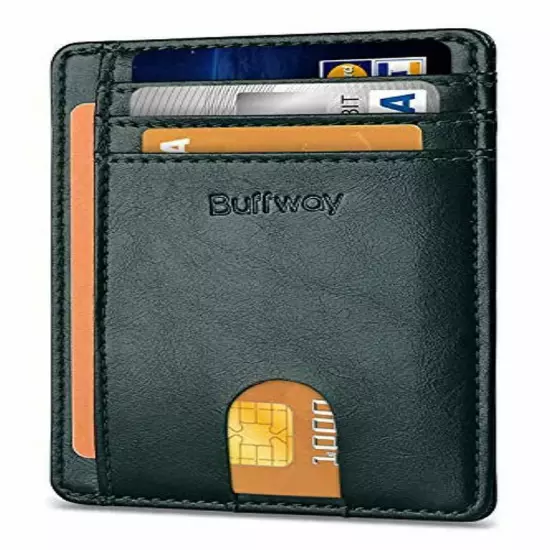 Buffway Slim mini ID holder card case front pocket Leather Wallet for Men Women