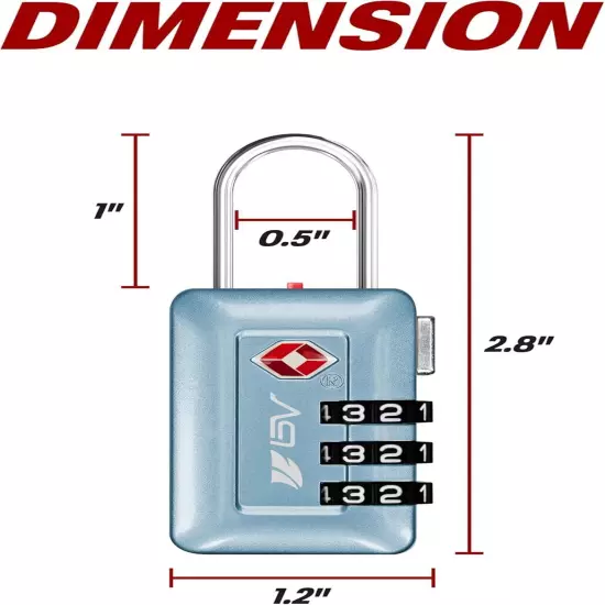 BV TSA Approved Luggage Travel Lock, Set-Your-Own Combination Arctic Blue 