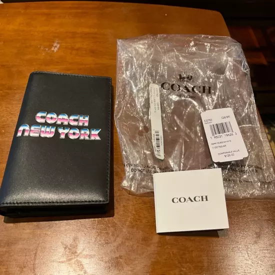 NWT Coach Black Multi-Color Leather Passport Case/Holder/Wallet #C3750