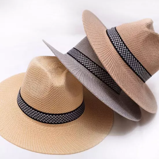 Men Women Straw Jazz Fedora Hat Trilby Cuban Sun Cap Panama Short Brim Summer S