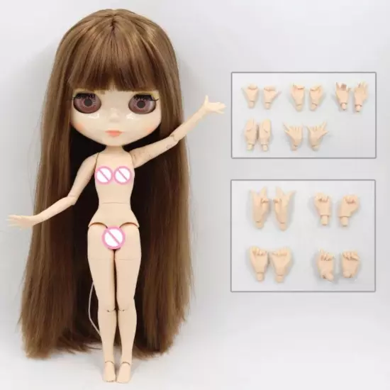 Blythe Doll BJD 12" Jointed Body White Skin Shiny Face Brown Hair Toy Gift