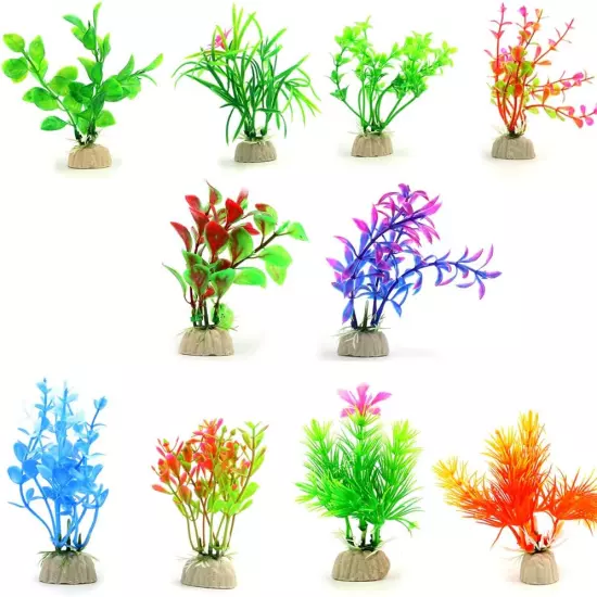 10 Pack Artificial Aquarium Plants, Small Size 4 to 4.5 Inch Approximate Height 