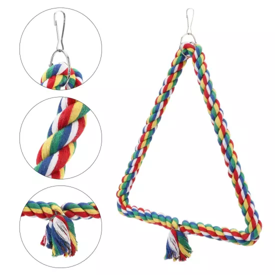 Birds Rope Triangle Perch Adjustable Parrot Cage Stand Chewing Swing Toy Rope...