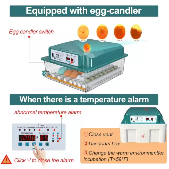 Automatic Egg Turning Humidity Monitoring Incubator Chicken Duck Quail Eggs 36