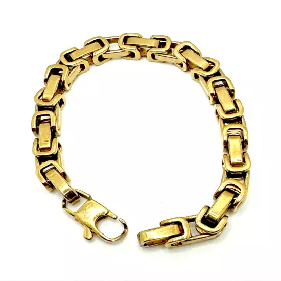 INOX Stainless Steel Byzantine Chain Bracelet Gold Tone Men & Women 8 1/4"