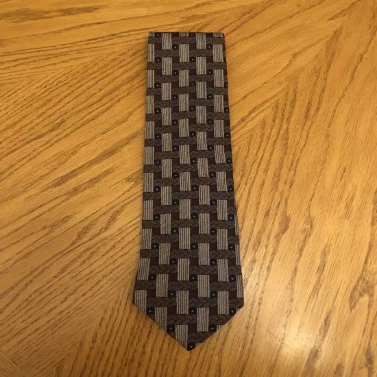 Ermenegildo Zegna Silk Tie, Italy Brown Black & Red Geometric Design