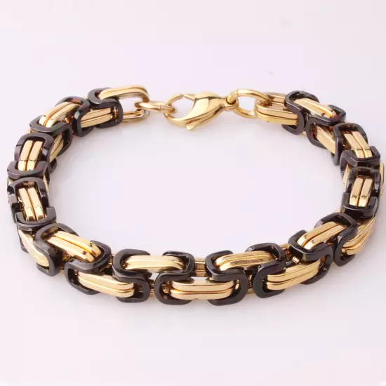 4/6/8mm Mens Womens Silver Gold Black Stainless Steel Byzantine Chain Bracelet