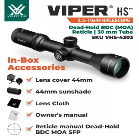 Vortex Optics Viper HS 2.5-10x44 SFP BDC Riflescope with Black Free Hat Bundle