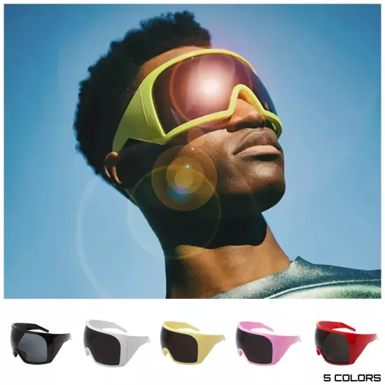 OVERSIZED Futuristic Wrap Around Face Shield Party Raver SUNGLASSES Huge Frame