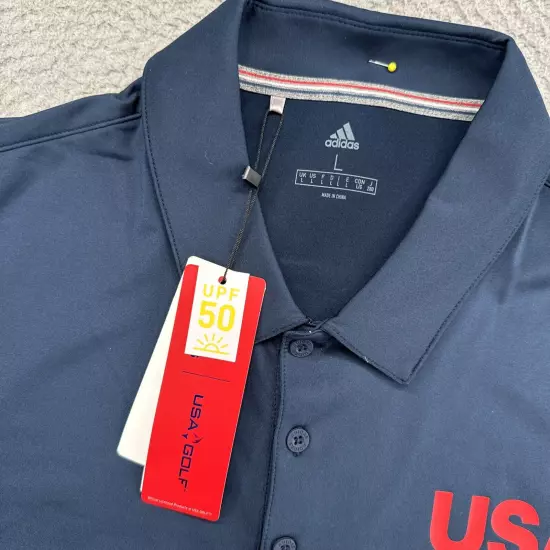 Adidas USA Olympics Golf Polo Shirt Mens Size Large Navy Blue Striped NEW