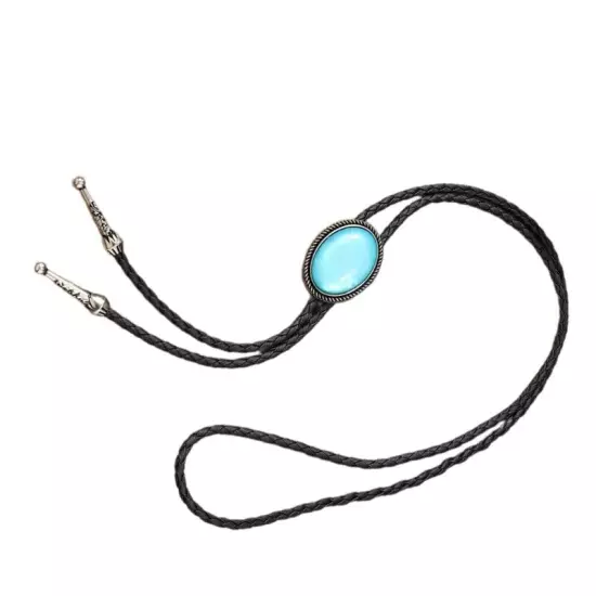 Braided Bolo Tie with Gemstones Charm Necktie Necklace Costume for Sweater