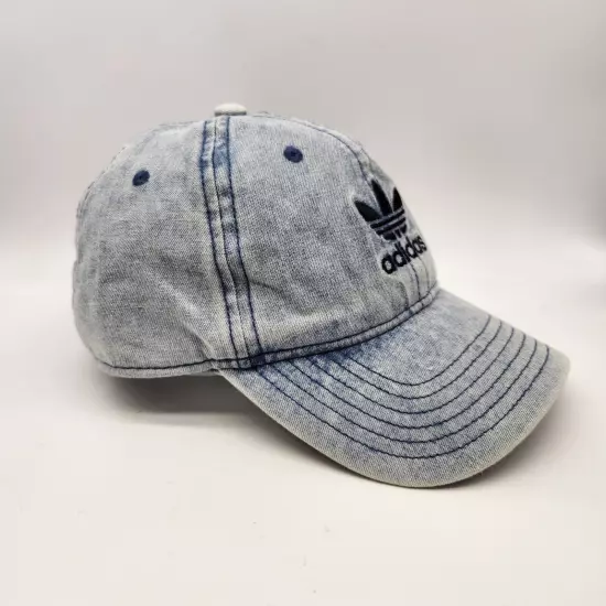 Adidas Trefoil Logo Light Acid Wash Denim Style Adjustable Strap Hat Cap - OSFM