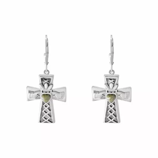 CLADDAGH ON CELTIC CROSS STYLE STERLING SILVER EARRINGS 70060