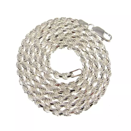 3MM Solid 925 Sterling Silver Italian DIAMOND CUT ROPE CHAIN Necklace Italy