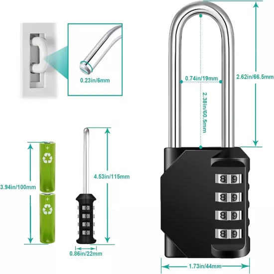 Padlock 2 Pack, 2.2 Inch Long Shackle Combination Lock, 4 Digit Outdoor Waterpro