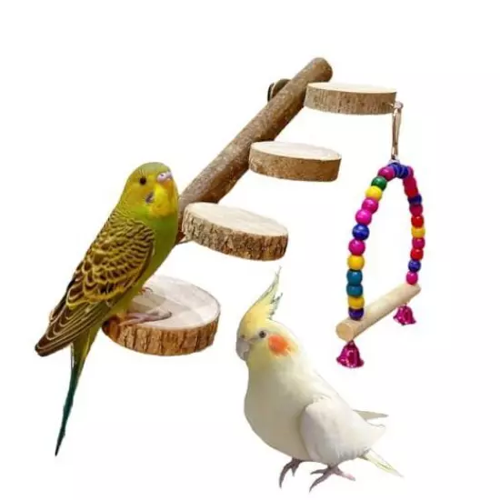 Bird Perch For Cage Bird Ladder Perch Nature Wood Bird Stand Parrot Chew Toy 