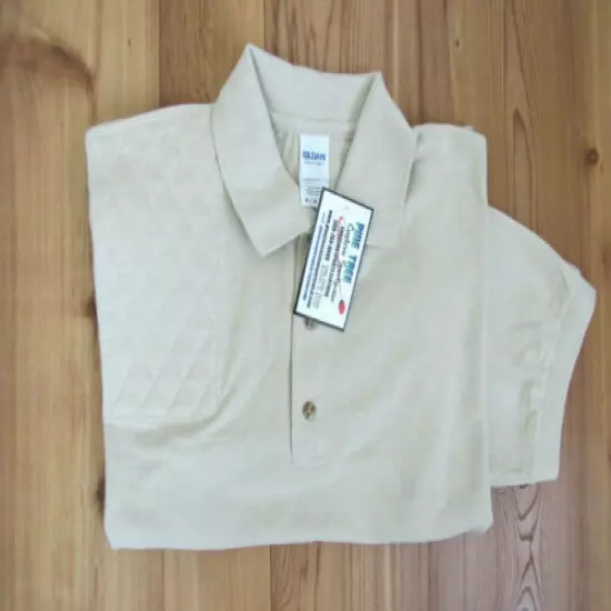 MEDIUM Right Hand Trap/Skeet pad SAND Knit Cotton Polo Shooting Shirt by Gildan