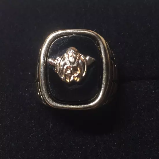 Vintage 18K HGE Gold Plated Shriner Black Mens Ring Size 9 NOS