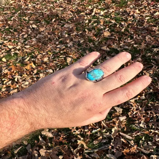 Mens Real Solid 925 Sterling Silver Blue Turquoise Natural Native Gemstone Ring