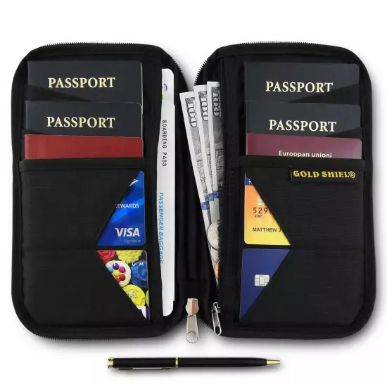 Travel Wallet & Family Passport Holder RFID Blocking Document Organizer Black 