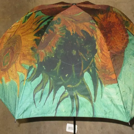 Sunflowers Van Gogh Print Compact Travel Umbrella Gold Turquoise NWT SHIPS FREE