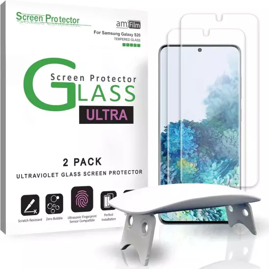 Ultra Glass Screen Protector for Galaxy S20, 2 Pack UV Gel Application, Tempe...