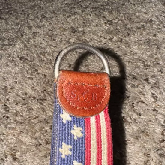 Smathers & Branson Old Glory needlepoint handmade leather key fob key chain