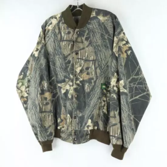 Vintage Mossy Oak Camo Snap Up Bomber Jacket Men's Size Large USA Made Hunting 