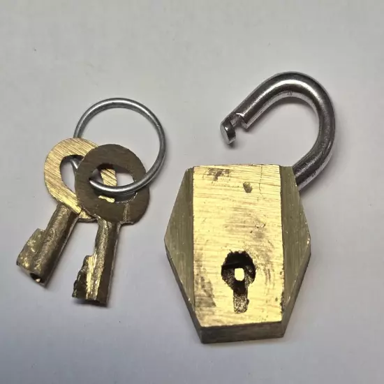 Solid Brass Mini Lever Lock Padlock With Skeleton Key. Tiny 15 mm Made In India.