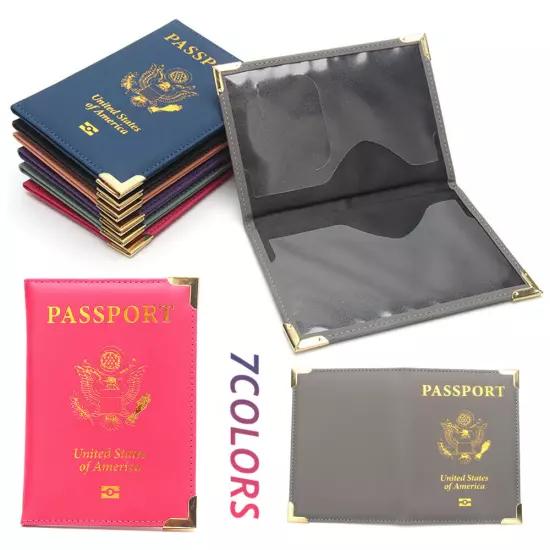 PU Leather Travel USA Passport Cover Passport Clip Thin Travel Document Case ↻