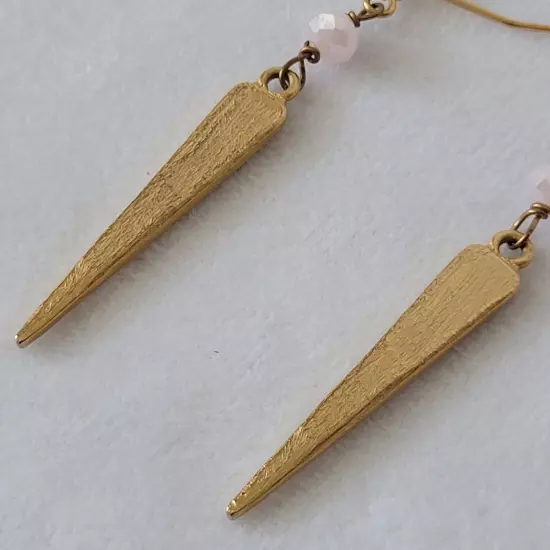 Gold Tone Spike Stiletto Fashion Jewelry Earrings Pink Bead Fish Hook Backs