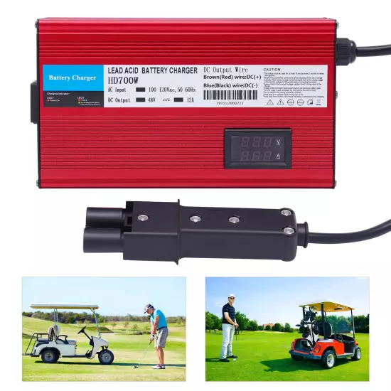 700W 48V 12Amp Energy-saving Golf Cart Charger with "Barrel" 2 Pin Style Plug 