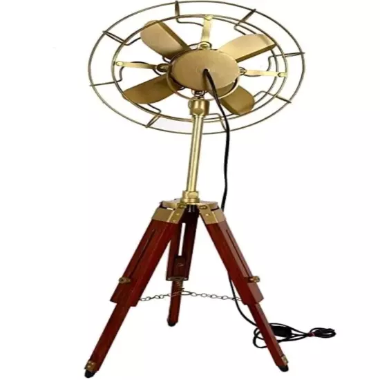 Nautical Vintage Fan Office Home &Adjustable Height Wooden Stand Fan Decor Item