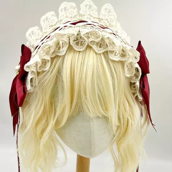 Gothic Lolita Headdress Maid Lace Hair Accessories Cosplay Bowknot Headband