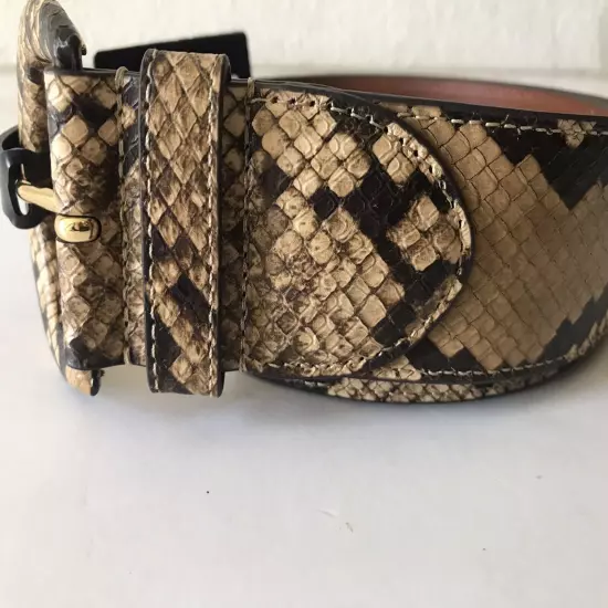 WOMEN'S LAUREN RALPH LAUREN FAUX SNAKE BROWN/MULTI COW LEATHER BELT LARGE NWT