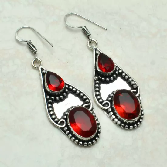 Garnet Handmade Drop Dangle Earrings Jewelry Wedding Gift 2.08" AE-52645