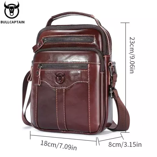 Men'S Genuine Leather Shoulder Crossbody Bag Business 7.9-Inch Tablet Bag Multif