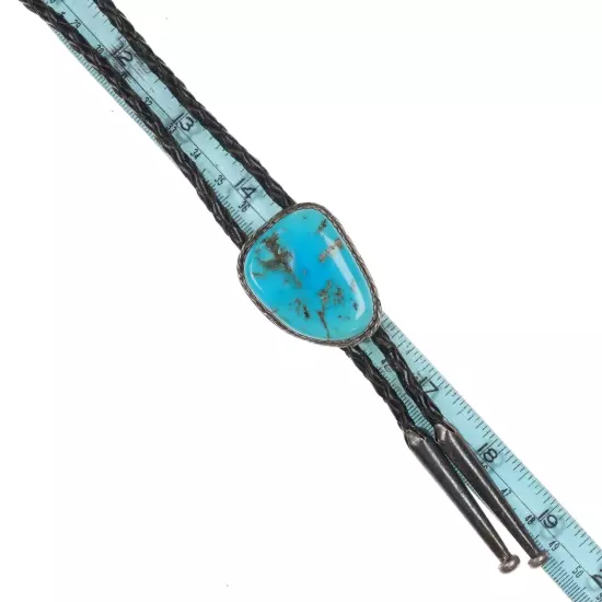 Vintage Native American sterling and Kingman turquoise bolo tie