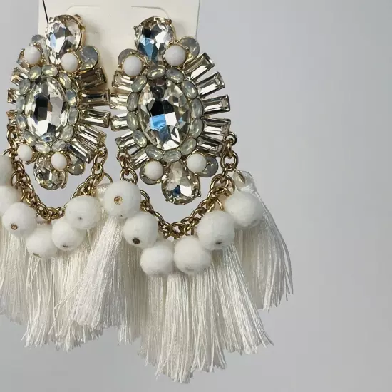 ALDO White Tassels/ Crystal Statement Earrings!