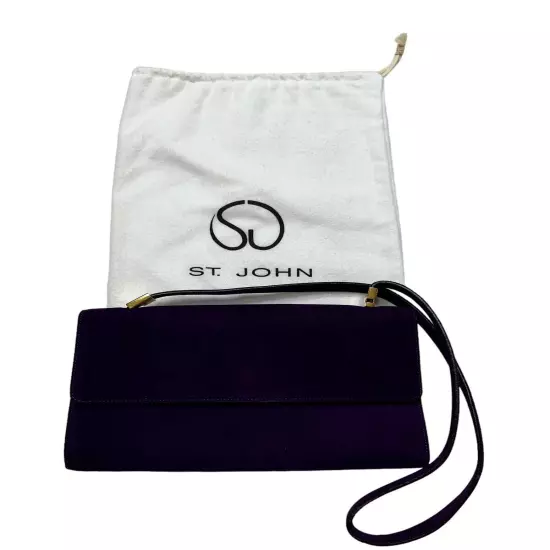 St. John Italy Purple Suede Shoulder Bag Evening Bag Vintage Gold Accents New