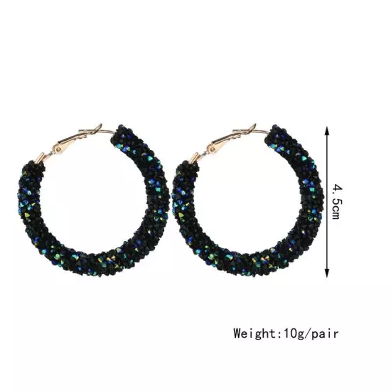 Sparkly Black White Fire Statement Hoop Fashion Shiny Shinny Crystal Earrings