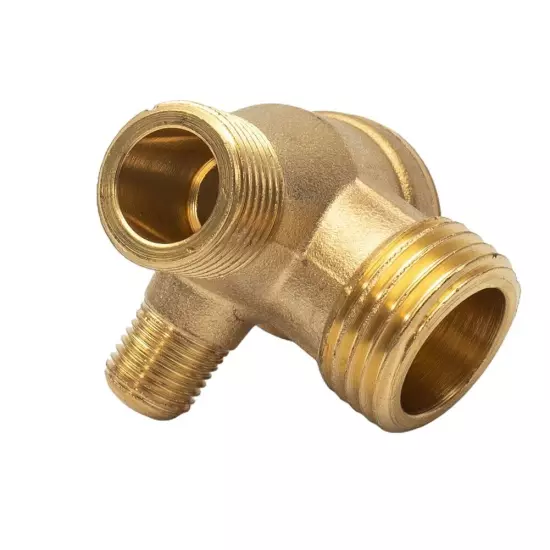 Gold Air Compressor 3-Port Brass Male Threaded Check Valve Connector Tools 1 Pcs