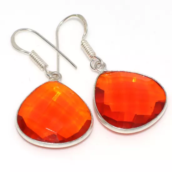 Orange Citrine 925 Silver Plated Gemstone Earrings 1.5" Gifts For Women GW