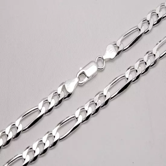 .925 Sterling Silver Figaro Link Chain Necklace 1mm-17mm Sz 16"-36"