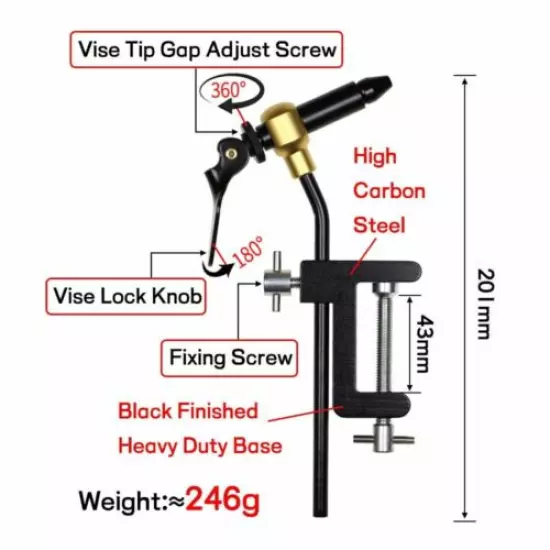 Carbon Steel Rotary C-clamp Vise Fly Tying Tools Bobbin Whip Finisher Threader