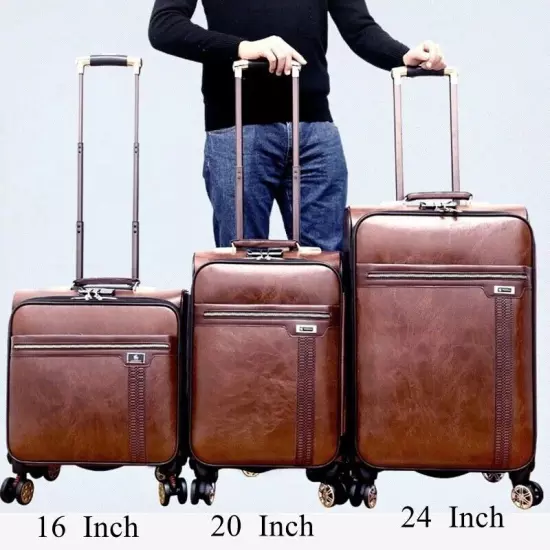 18 Inch 20 Inch Men Travel Suitcase Spinner Trolley leather Rolling wheels