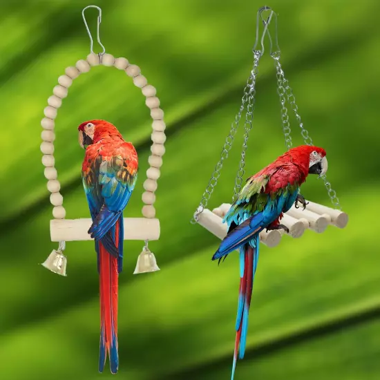 15 Packs Bird Parrot Swing Toys Birds Natural Wood Chewing Toy Standing Hanging 