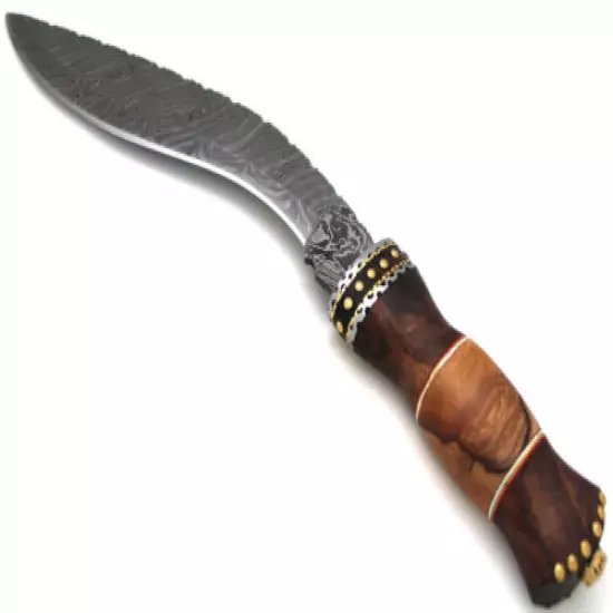 Wild Turkey Handmade Damascus Collection Rose Wood Handle Full Tang Gurkha Kukri