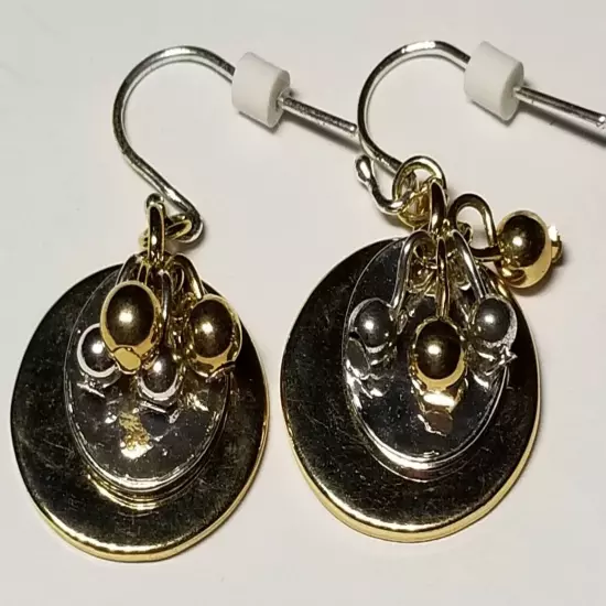 Silvertone and Goldtone Earrings with Dangling Balls. 